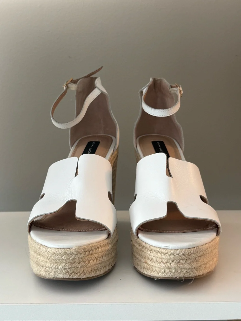 Steve Madden White Leather Espadrille Platform Sandals with Ankle Strap